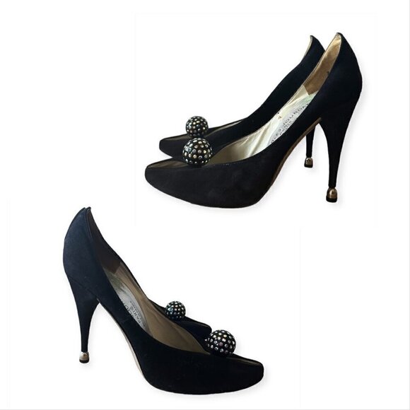 Vintage Charles Jourdan Black Suede Heel with Rhinestone Ball. Size 7 2A - Picture 7 of 15